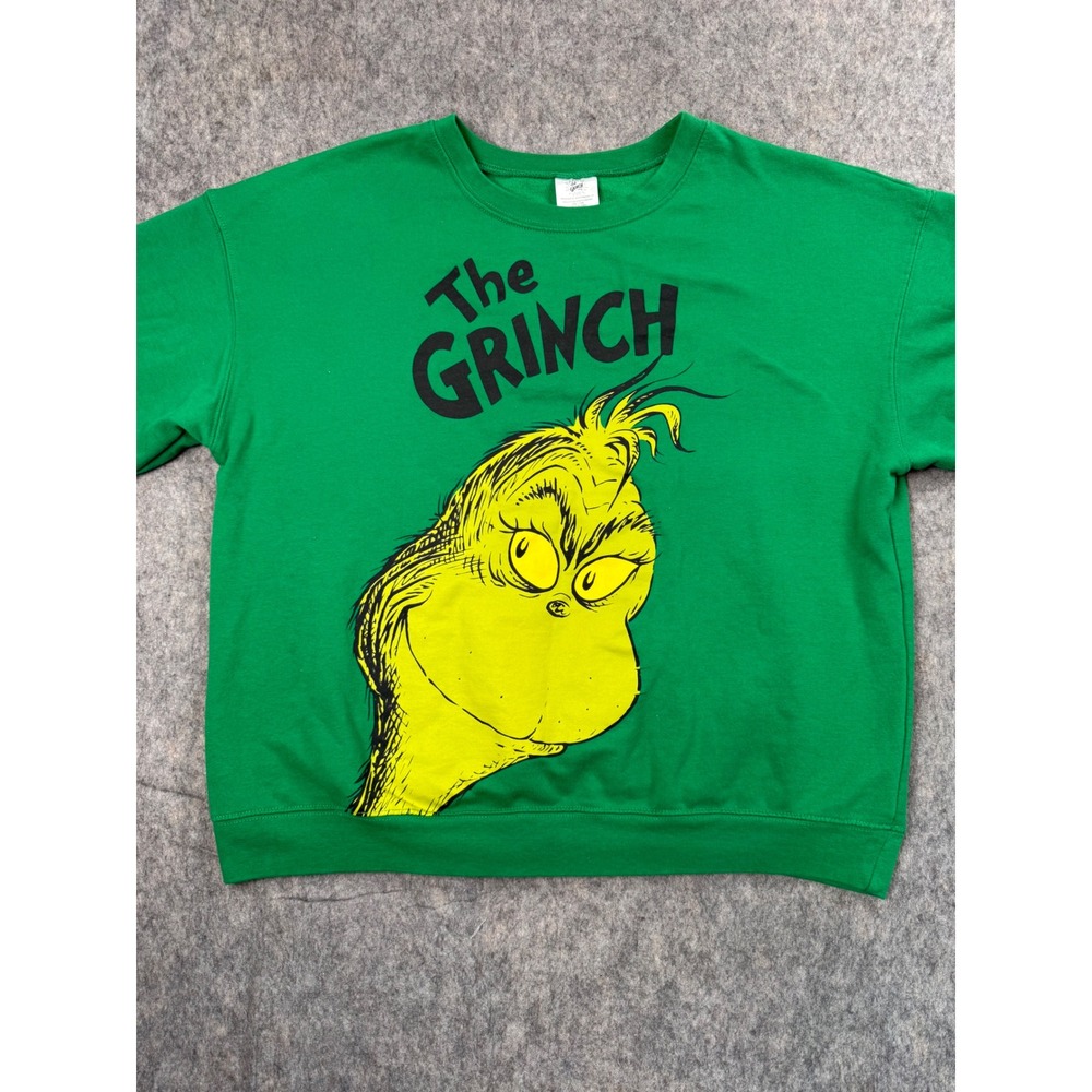 Dr Seuss The Grinch Green Graphic Sweatshirt Women XXL Christmas Pullover Fleece